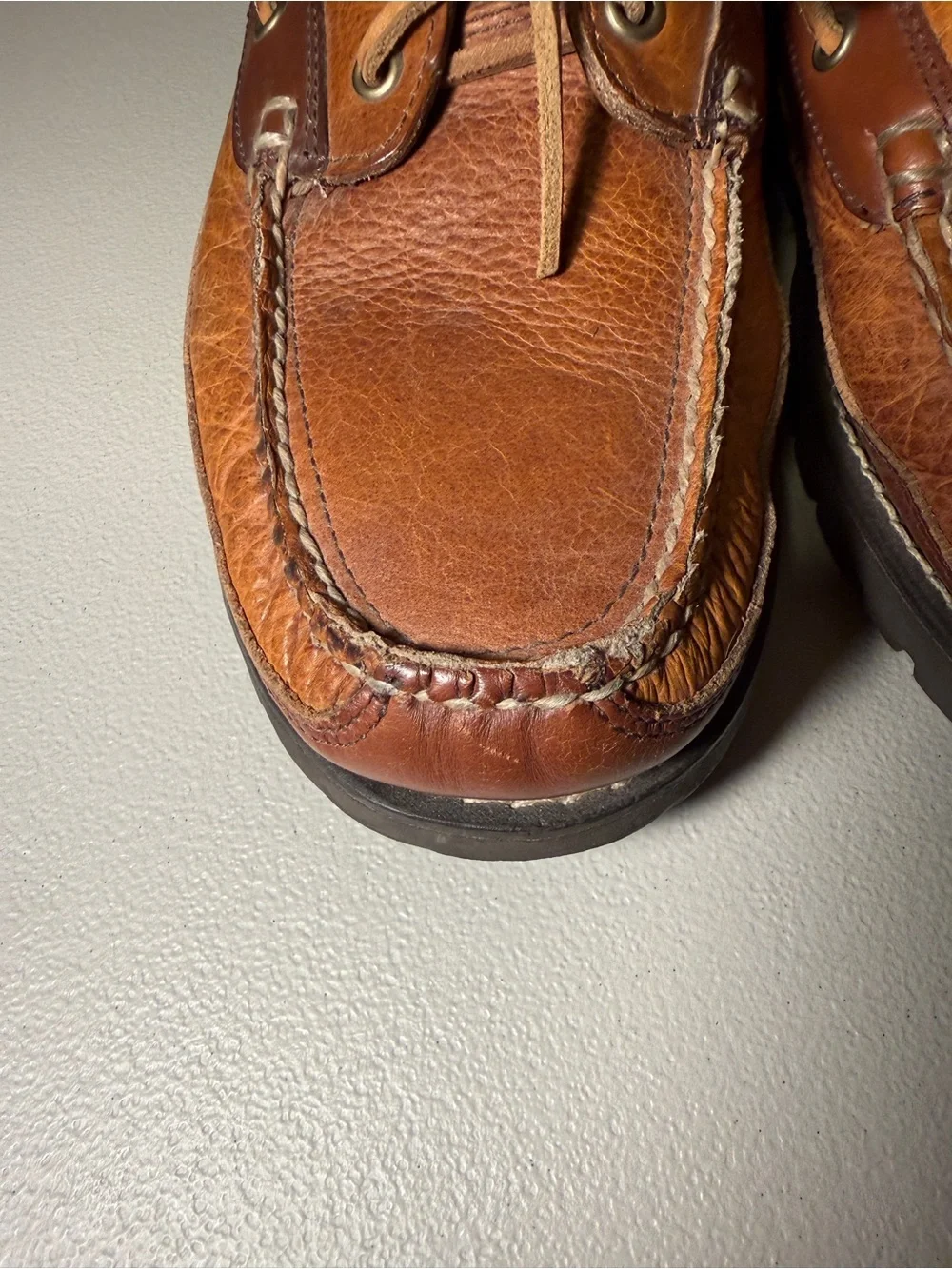 LL Bean Allagash Handsewn 2-tone Pebbled Leather Boat Shoes 9.5 D M Nautical